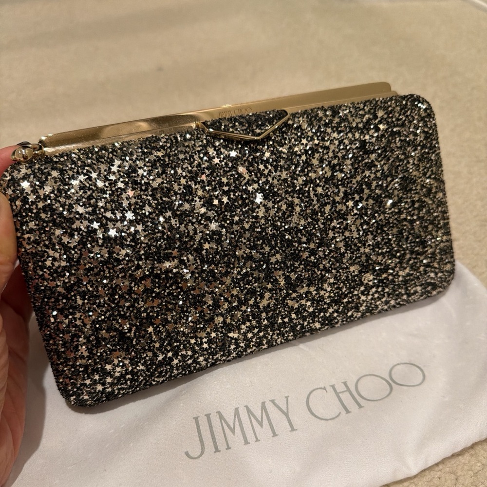 Jimmy Choo Ellipse Black Glitter Clutch